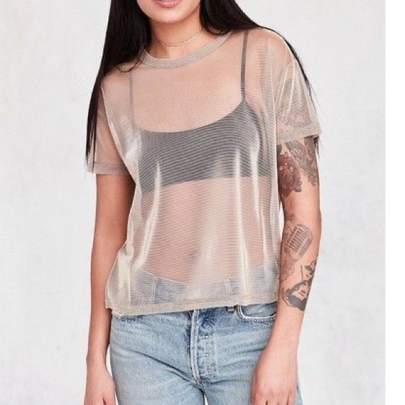 Silence + Noise Gold Metallic Sheer T-Shirt - Picture 5 of 6